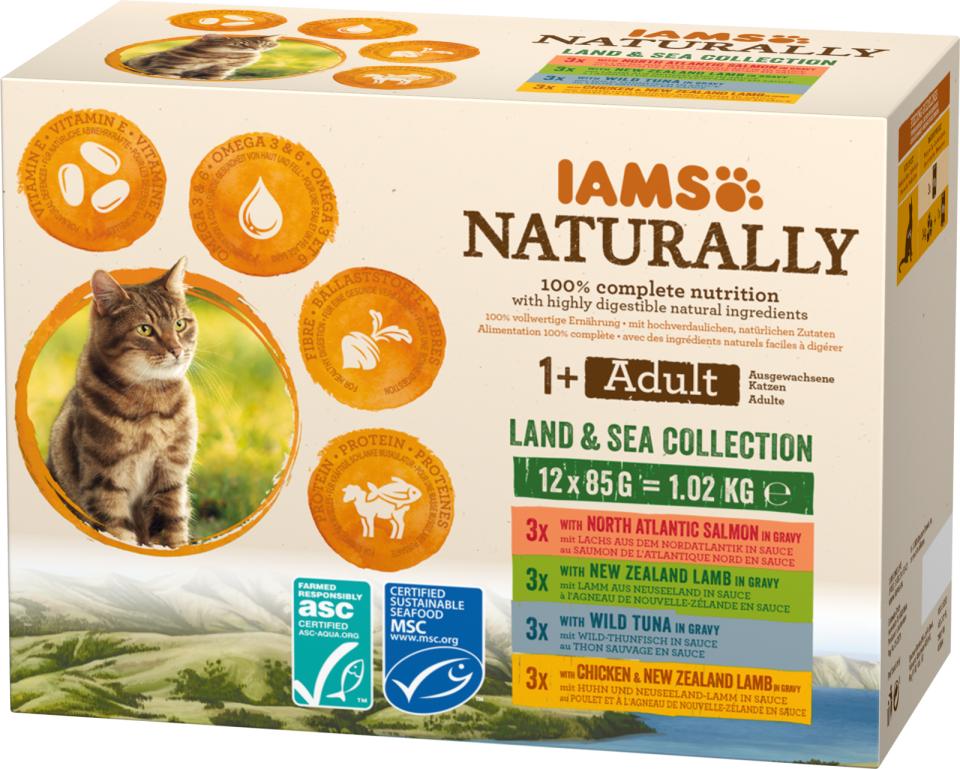 IAMS Naturally kastikkeessa 12x85g Land&Sea