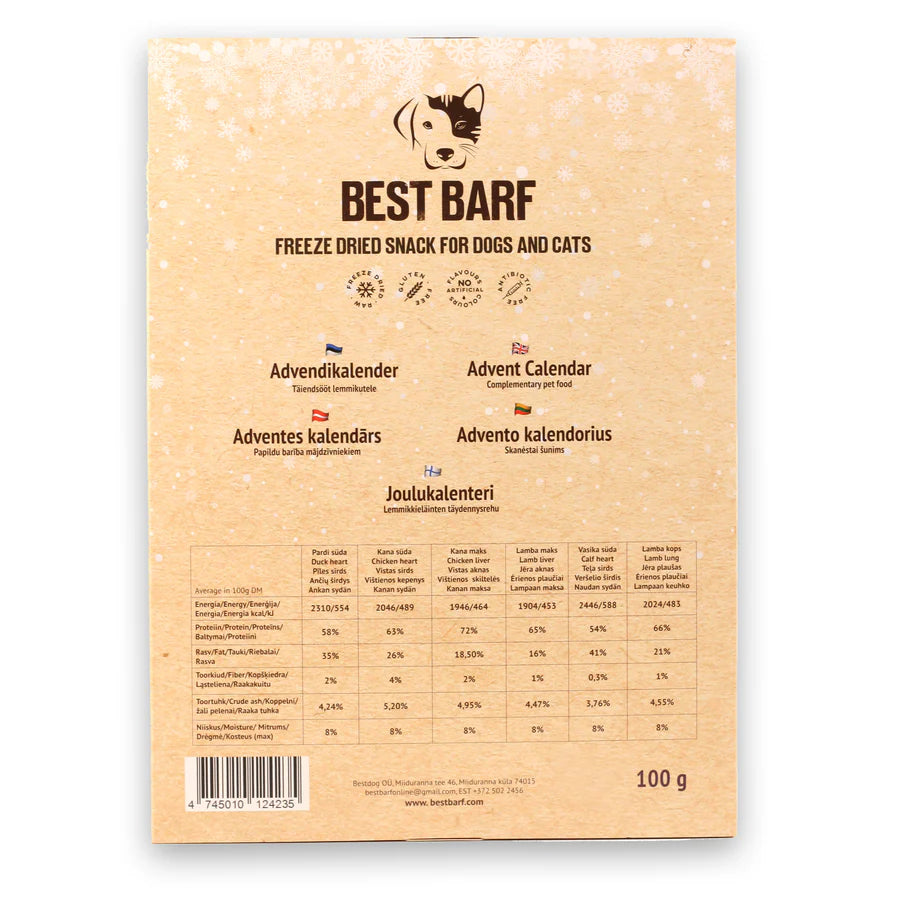 Best Barf joulukalenteri kissoille ja koirille, 100g
