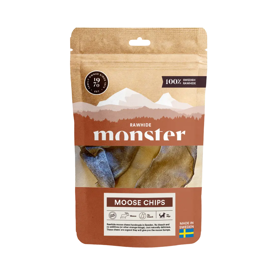 Monster Rawhide Moose Chips pussi, 100g